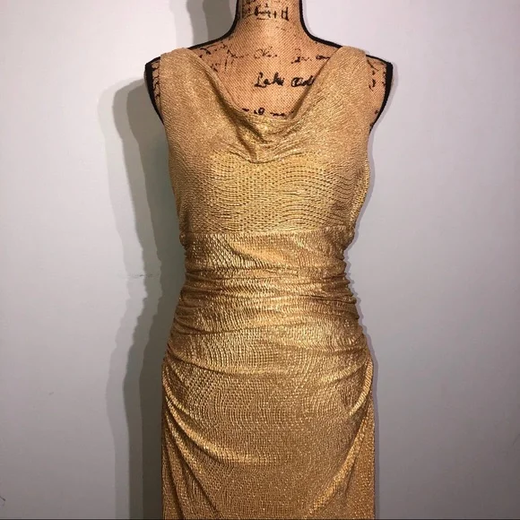 Lauren Ralph Lauren Metallic Gold Dress Size 6 - Picture 3 of 14